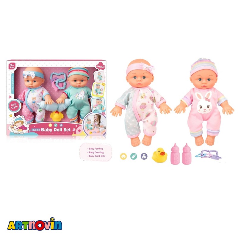 عروسک دوتایی نوزاد همراه با لوازم آیتم 4-617 عروسک دوتایی نوزاد همراه با لوازم آیتم 4-617